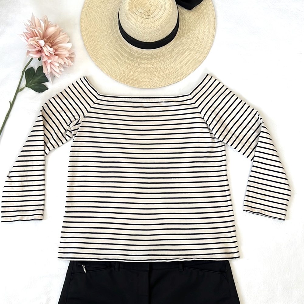 Theory Aprine K Sz Large Off the Shoulder Long Sleeve Striped Top